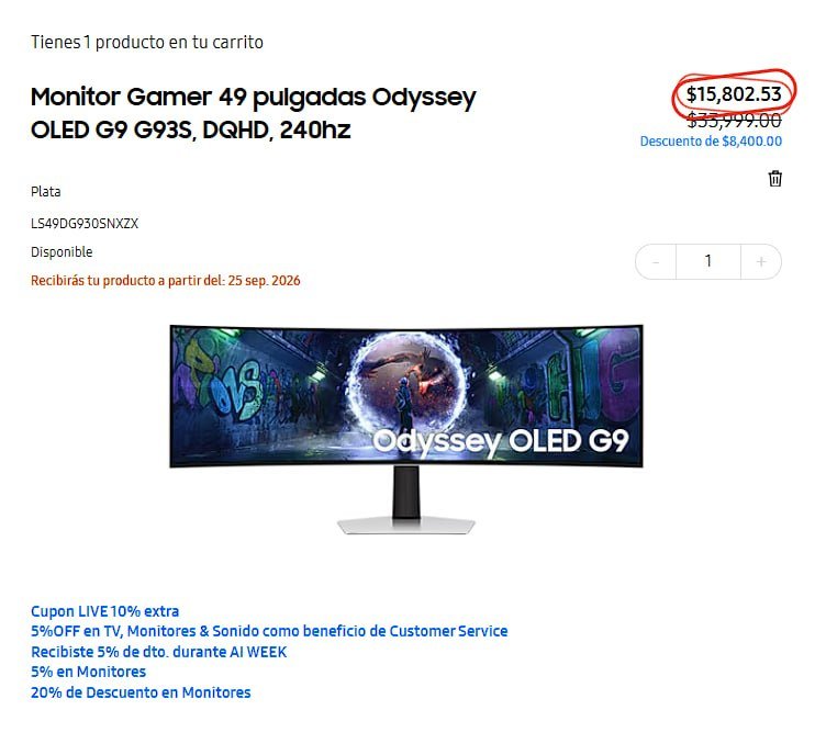 Monitor Gamer 49 pulgadas Odyssey OLED G9 G93S, DQHD, 240hz
