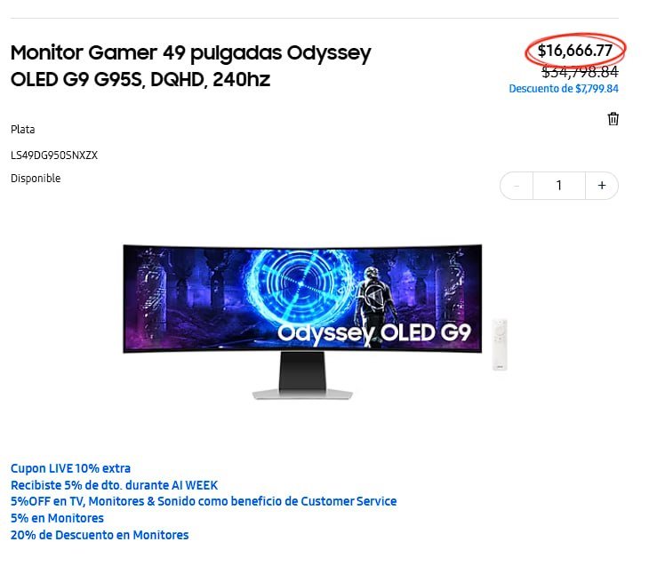 Monitor Gamer 49 pulgadas Odyssey OLED G9 G95S, DQHD, 240hz