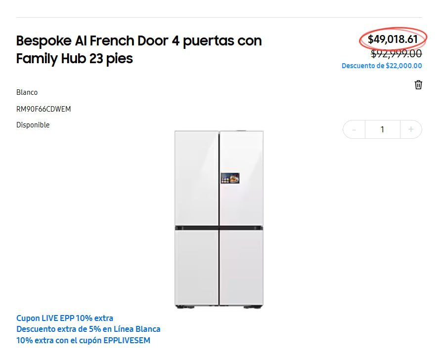Bespoke AI French Door 4 puertas con Family Hub 23 pies
