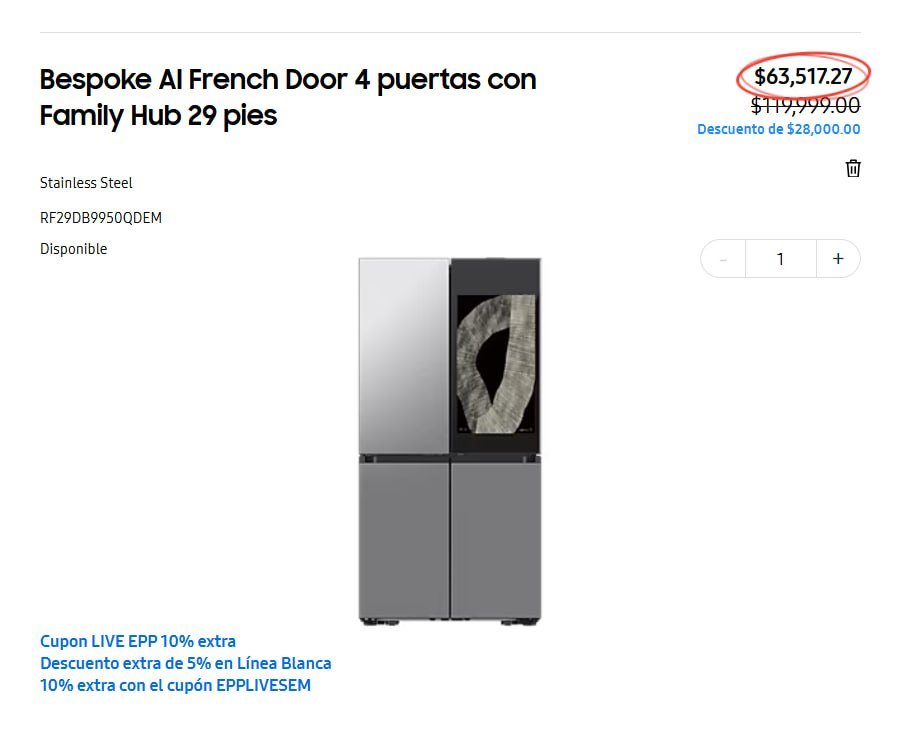 Bespoke AI French Door 4 puertas con Family Hub 29 pies