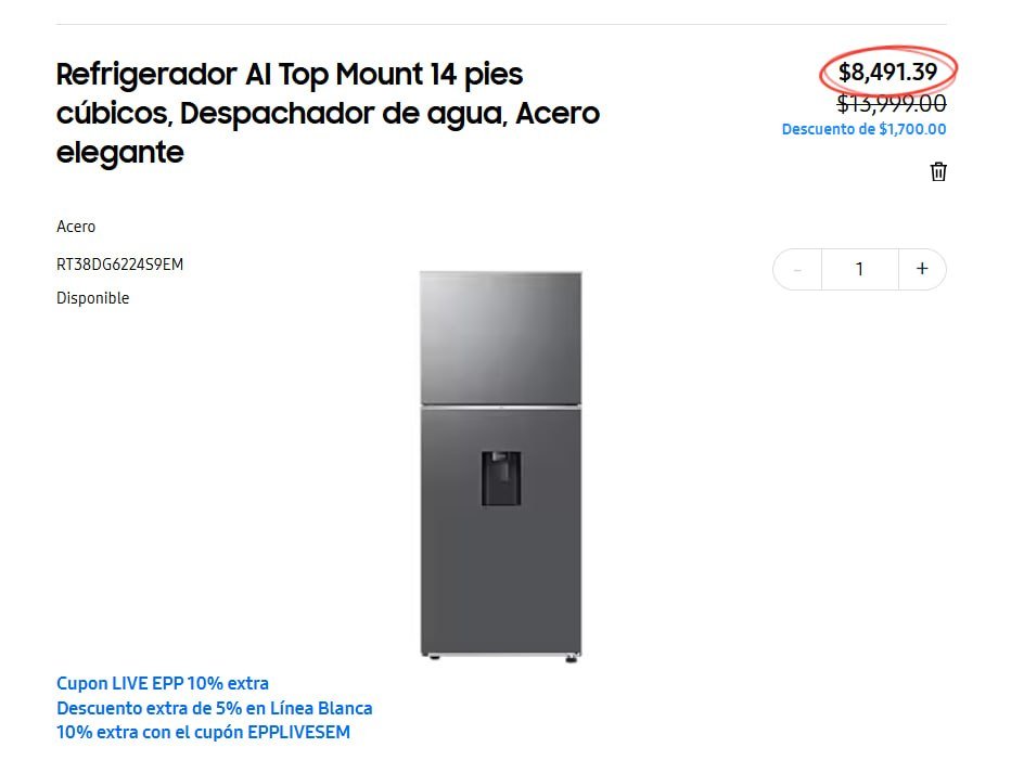 Refrigerador AI Top Mount 14 pies cúbicos, Despachador de agua, Acero elegante
