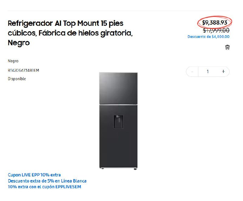 Refrigerador AI Top Mount 15 pies cúbicos, Fábrica de hielos giratoria, Negro