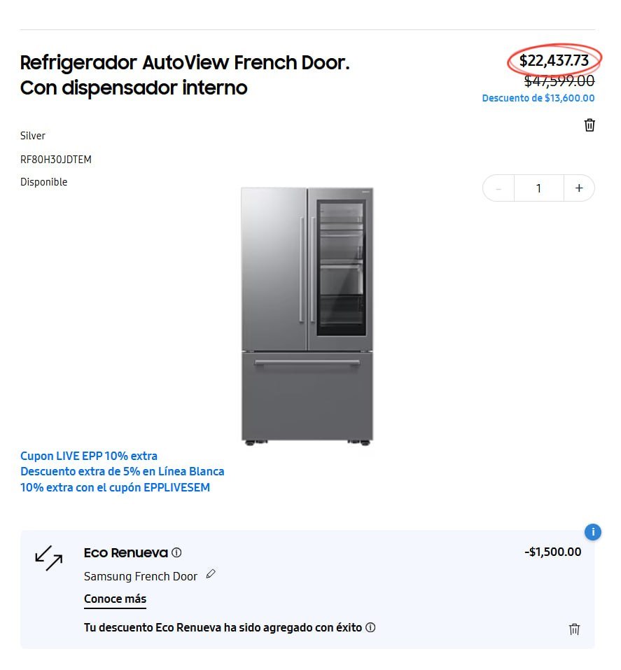 Refrigerador AutoView French Door. Con dispensador interno