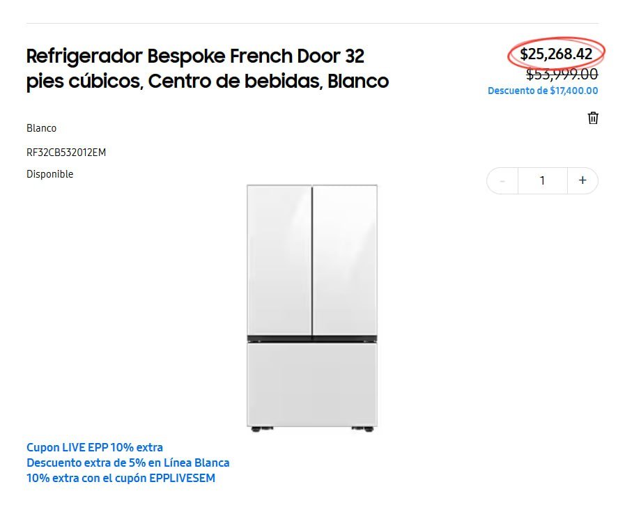 Refrigerador Bespoke French Door 32 pies cúbicos, Centro de bebidas, Blanco