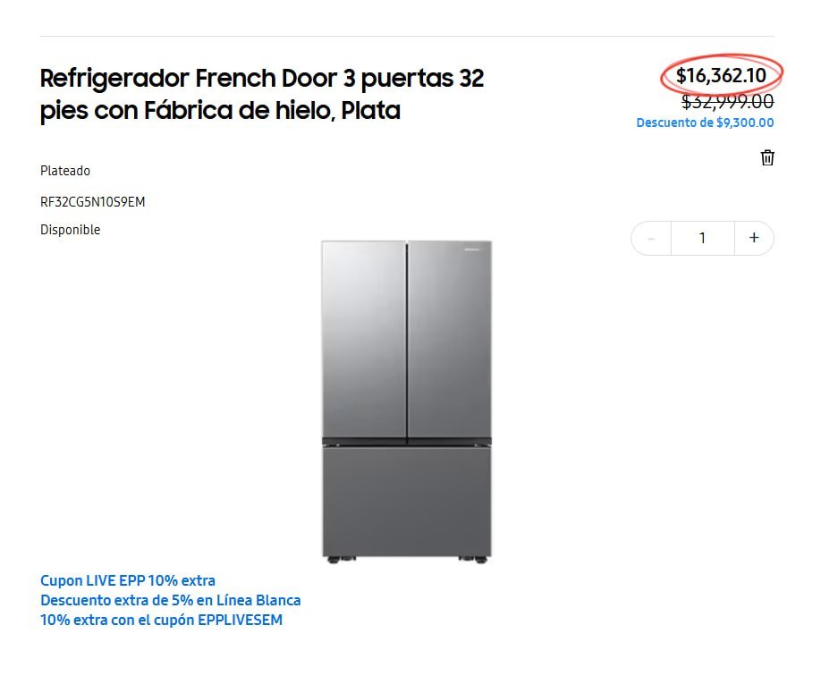 Refrigerador French Door 3 puertas 32 pies con Fábrica de hielo, Plata