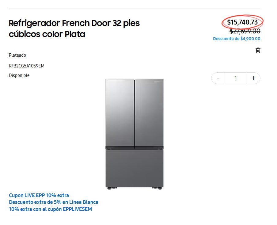 Refrigerador French Door 32 pies cúbicos color Plata