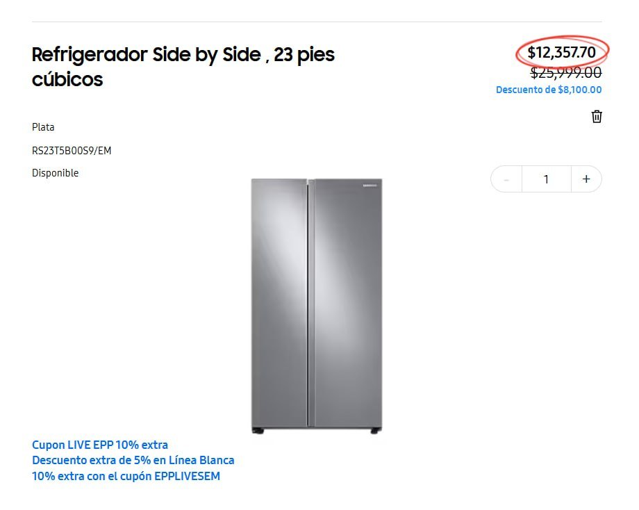 Refrigerador Side by Side , 23 pies cúbicos
