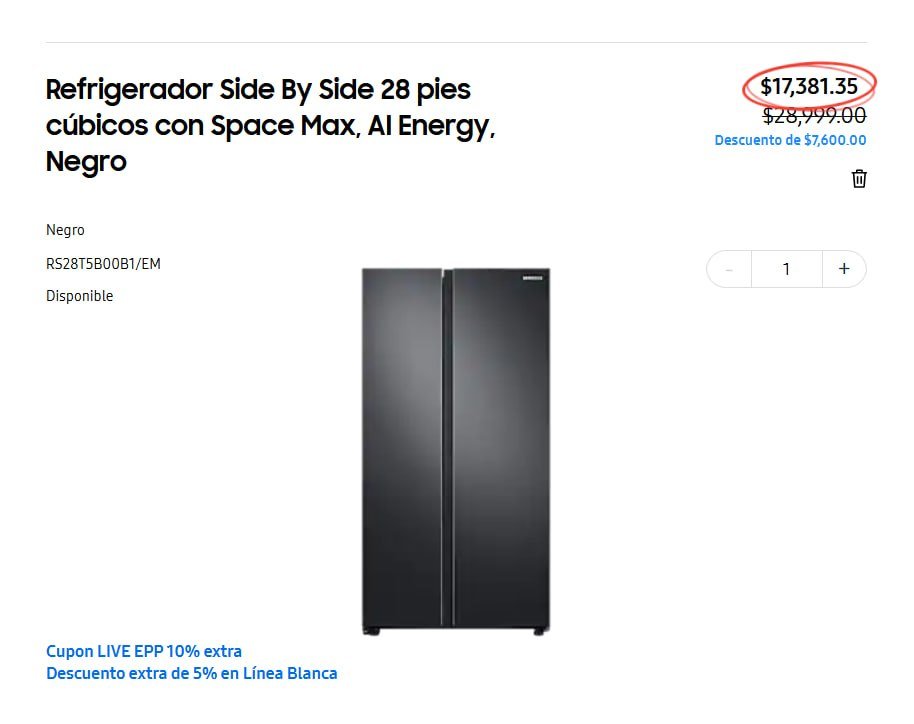 Refrigerador Side By Side 28 pies cúbicos con Space Max, AI Energy, Negro