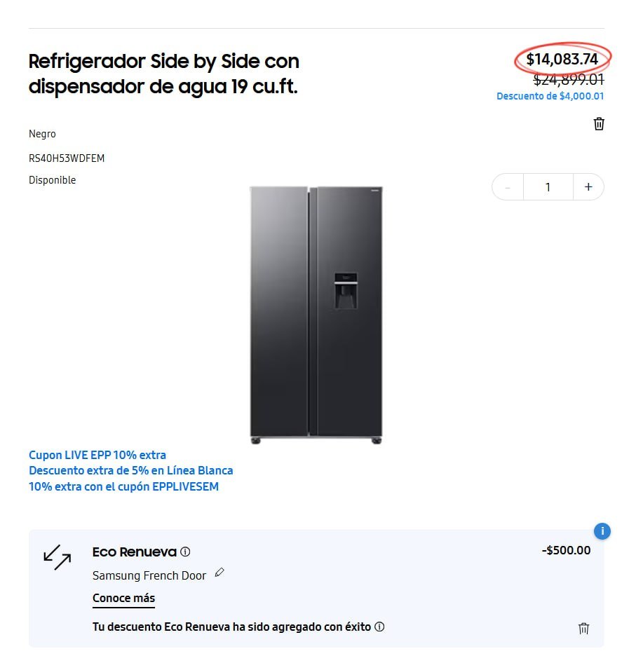 Refrigerador Side by Side con dispensador de agua 19 cu.ft.