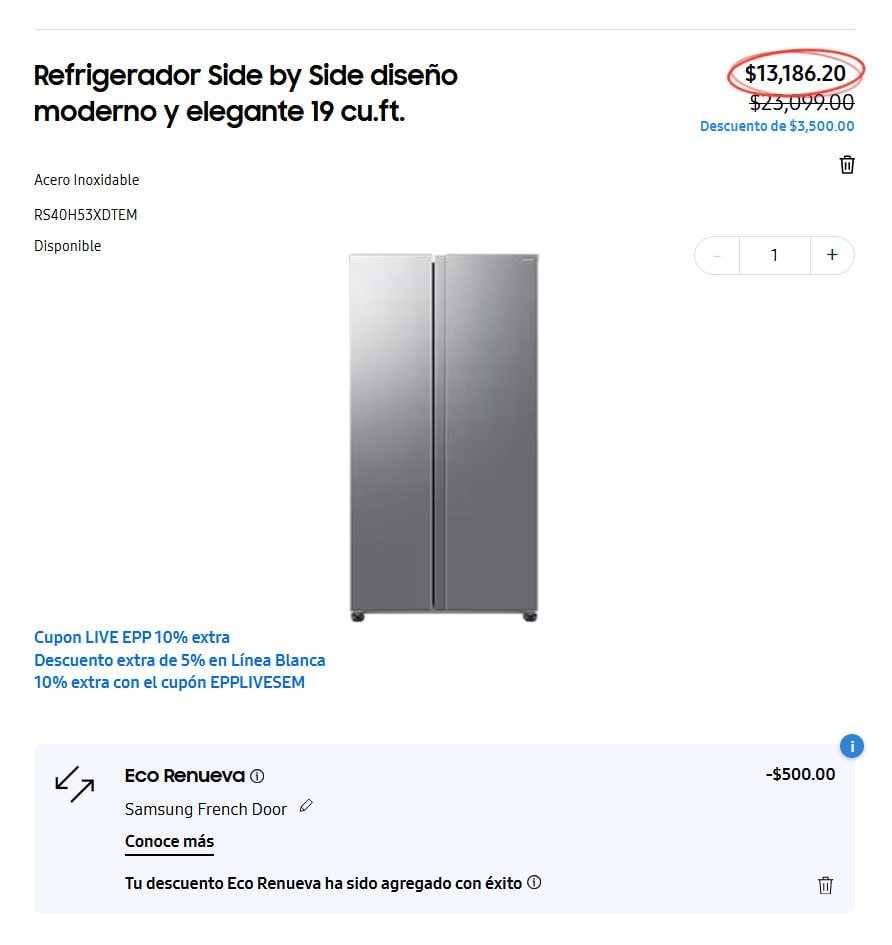 Refrigerador Side by Side diseño moderno y elegante 19 cu.ft.
