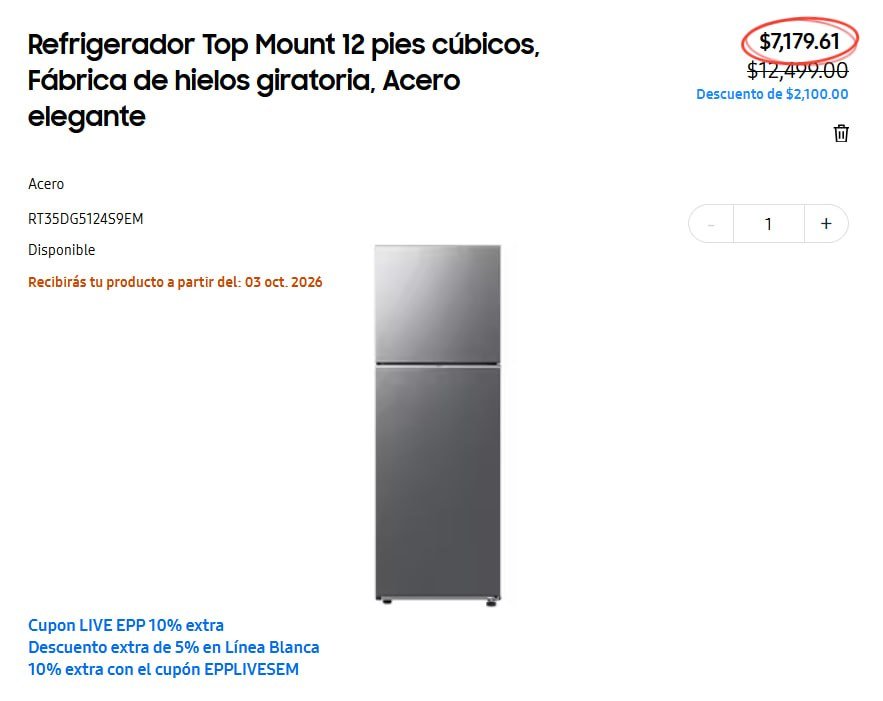 Refrigerador Top Mount 12 pies cúbicos, Fábrica de hielos giratoria, Acero elegante