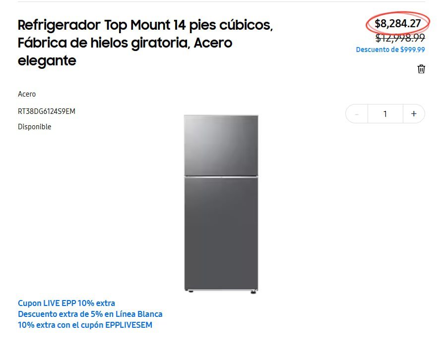 Refrigerador Top Mount 14 pies cúbicos, Fábrica de hielos giratoria, Acero elegante