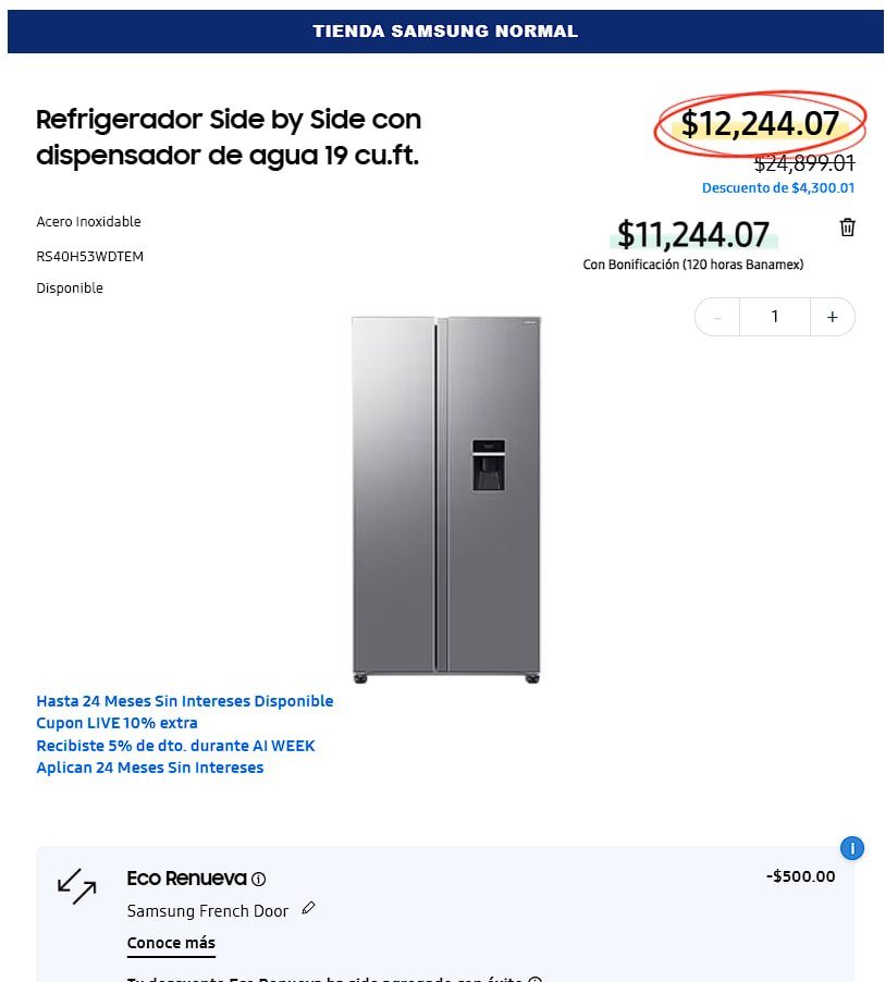 Refrigerador Side by Side con dispensador de agua 19 cu.ft.