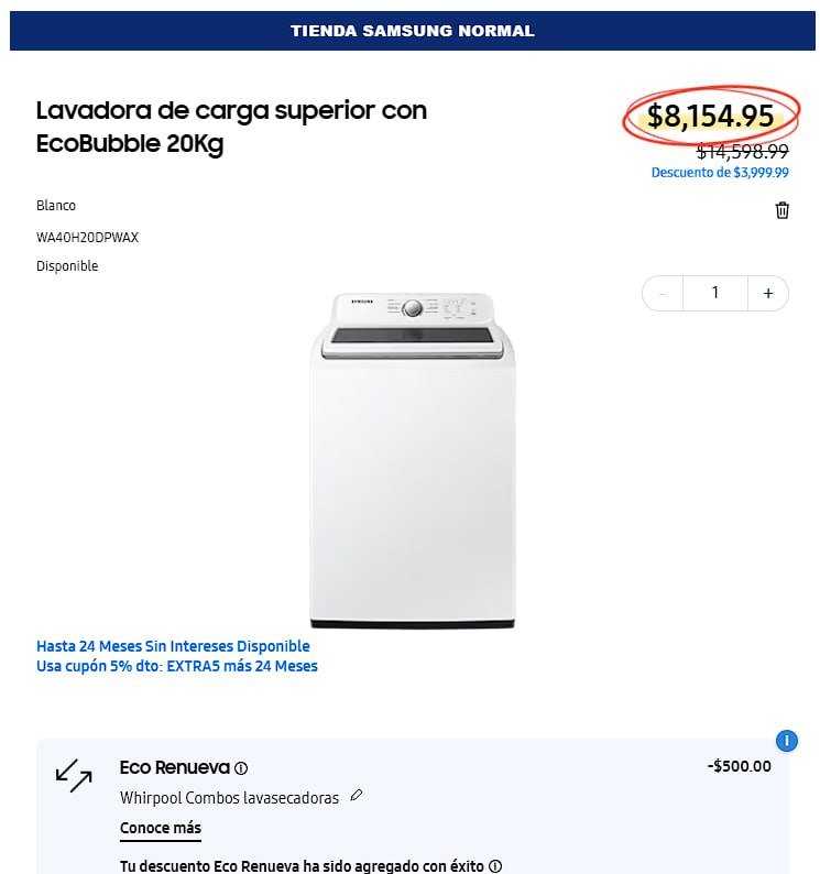 Lavadora de carga superior con EcoBubble 20Kg
