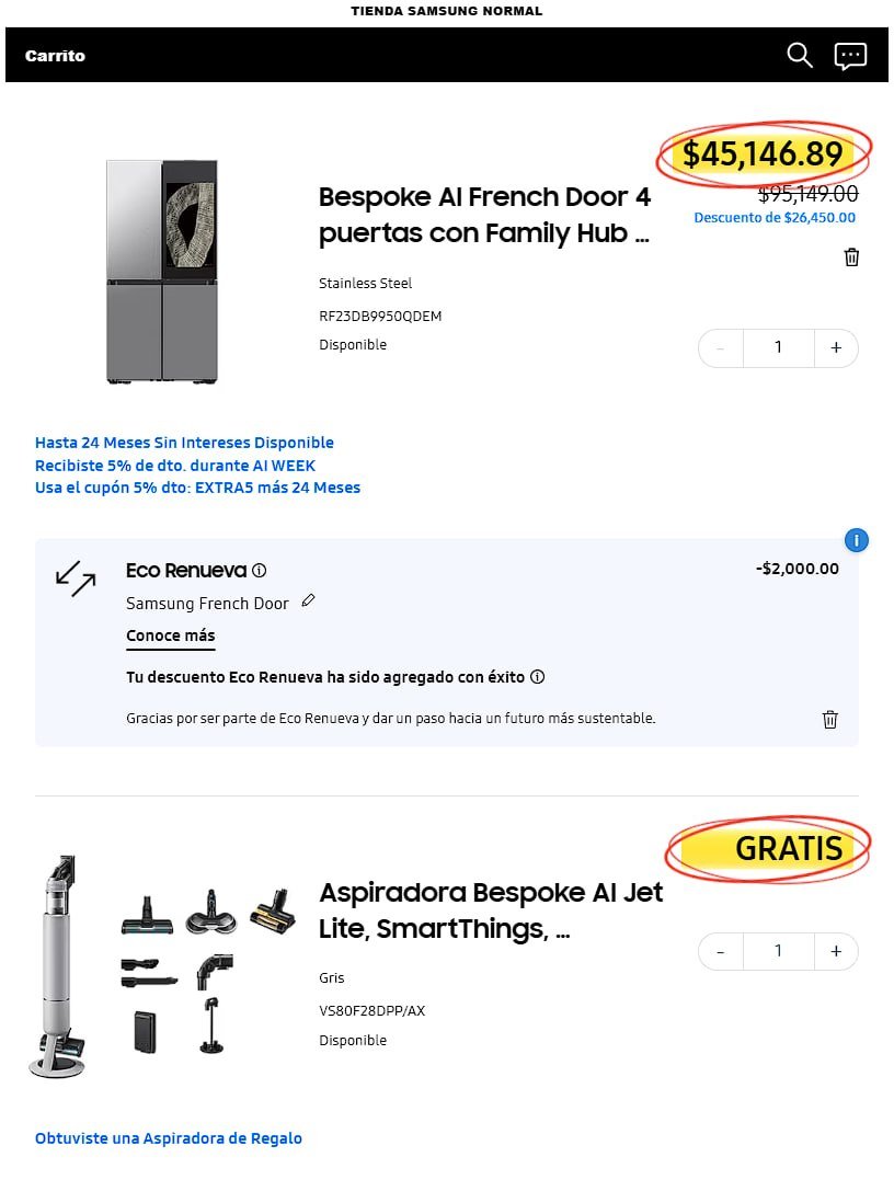 Bespoke AI French Door 4 puertas con Family Hub 23 pies