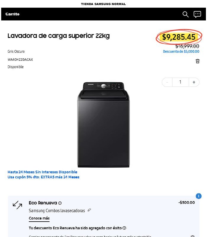Lavadora de carga superior 22kg