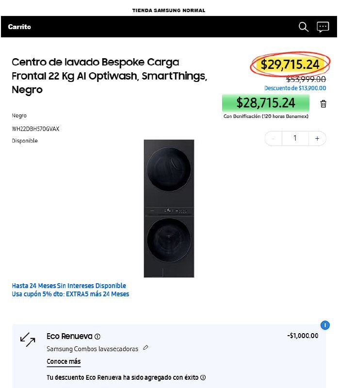 Centro de lavado Bespoke Carga Frontal 22 Kg AI Optiwash, SmartThings, Negro