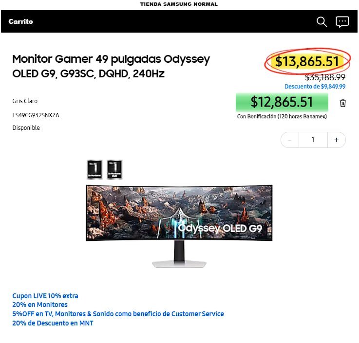 Monitor Gamer 49 pulgadas Odyssey OLED G9, G93SC, DQHD, 240Hz